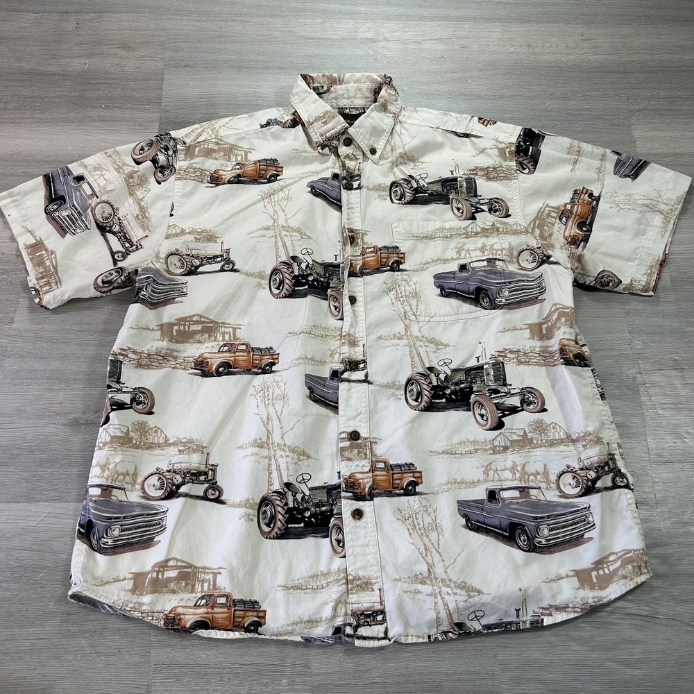 Bit & Bridle Shirt Mens Large Multicolor Truck Tractor Short Sleeve Button Up